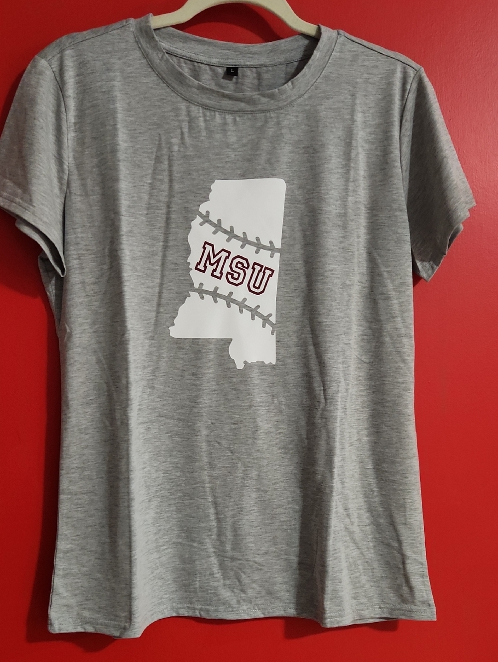 Womens L Gray MSU Baseball Graphic Tee